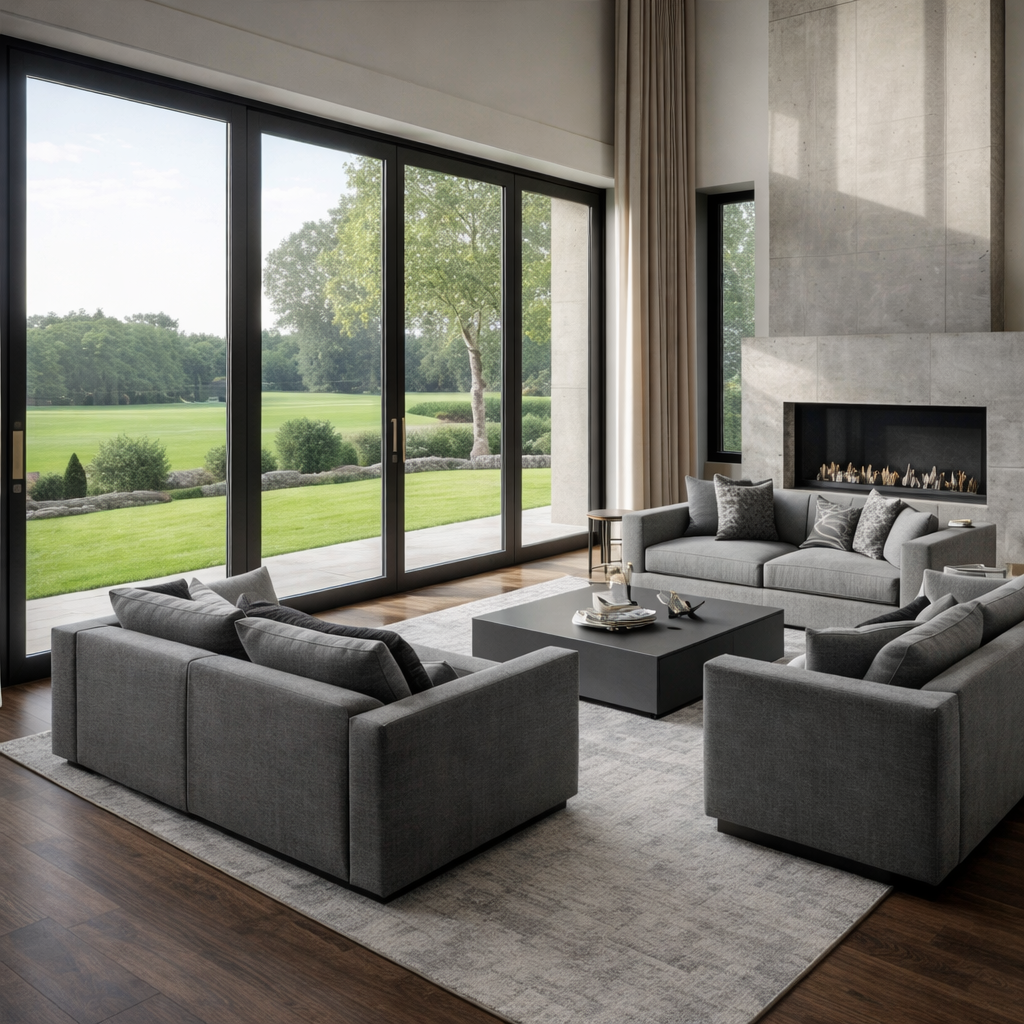 Diseño arquitectónico con dobles alturas, ventanales panorámicos y luz natural